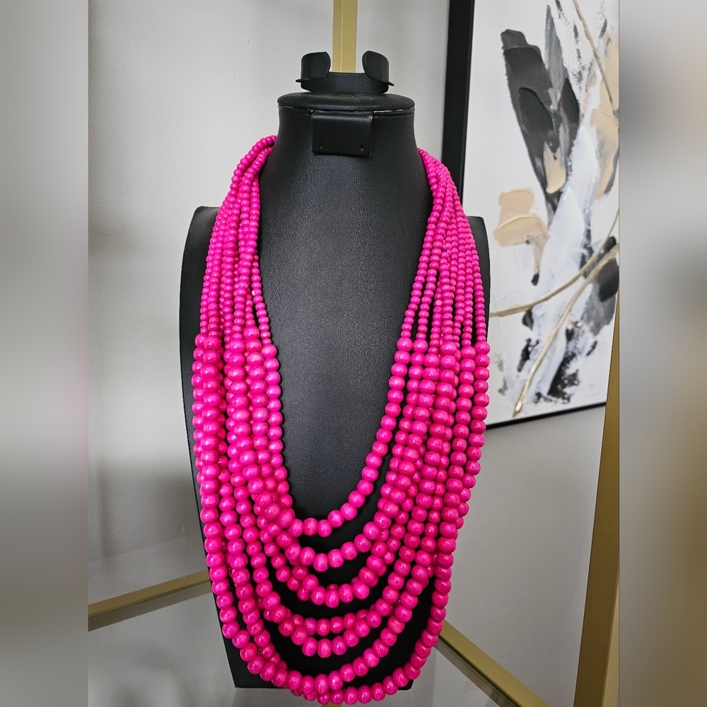 Vibrant Pink Beaded Necklace